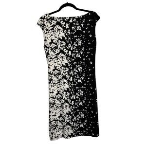 Lauren Ralph Lauren Size 12 Black White Ruched Sheath Dress Cap Sleeve Career